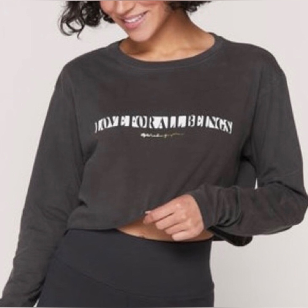 Spiritual Gangster Love for All Beings Izzy Cropped Sweatshirt Dark Grey  Size M
